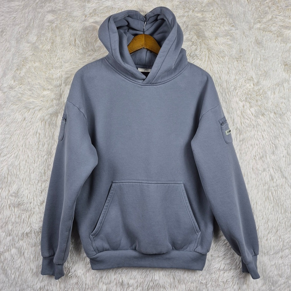 Comfrt Hoodie Blue Gray Utility Sleeve Pocket Fleece Sweatshirt Small RN170537